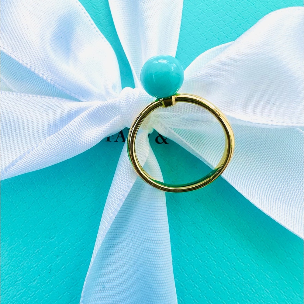 ♥️ Tiffany 18K Yellow Gold Amazonite Bead Ring♥️